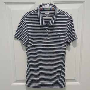 Girls Pinehurst Puma Navy and White Striped Polo Shirt